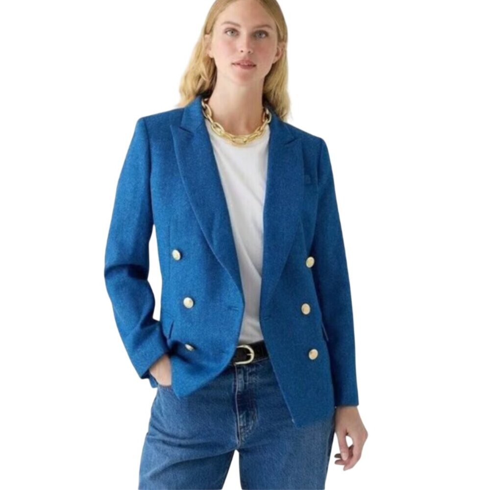 NWT JCrew Brynn Blazer Jacket Womens 00 Aqua Blue Herringbone Wool BU025 NEW